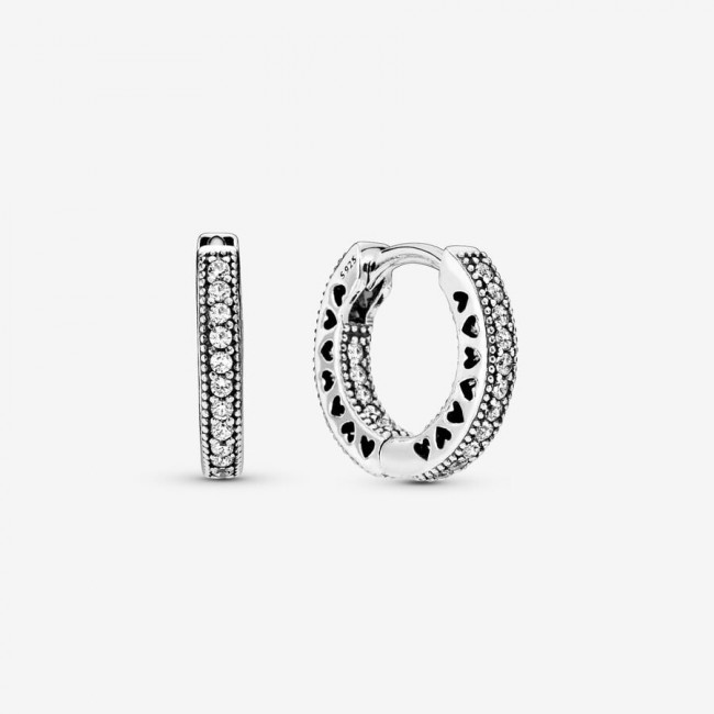 Pandora Sterling Silver Pave Hoop Earrings